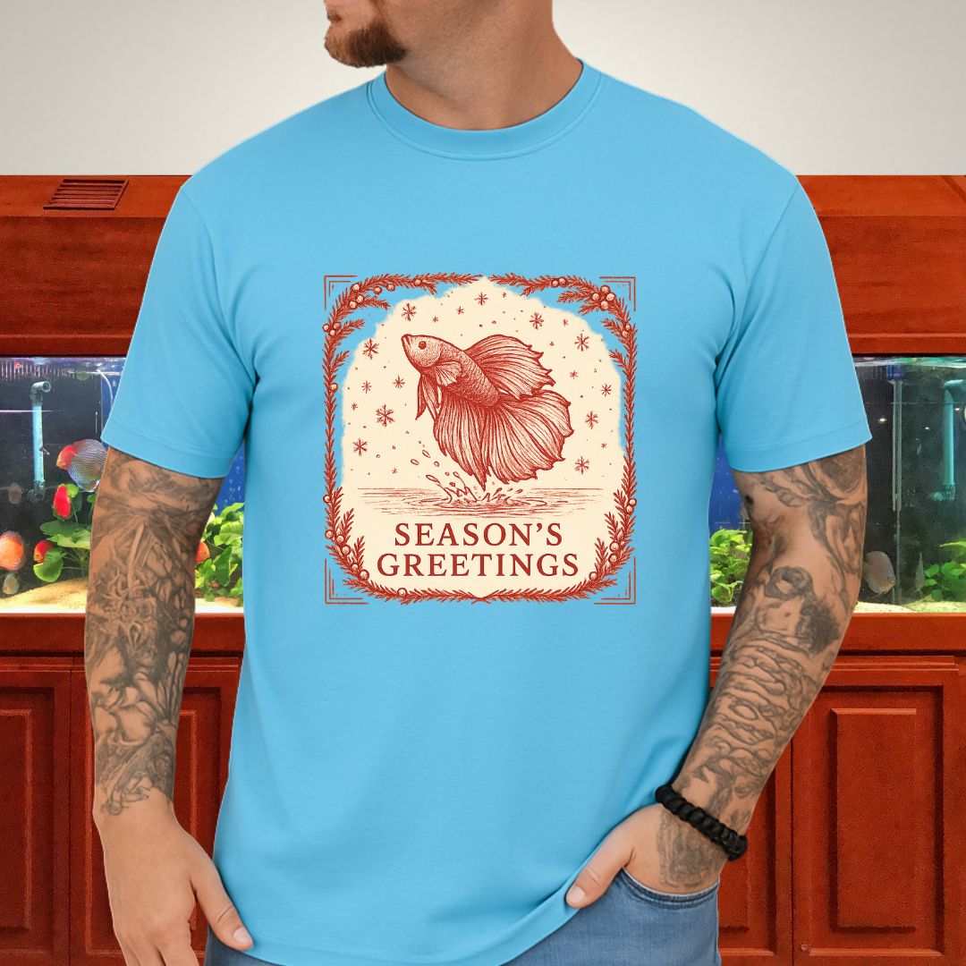 Graceful Holiday Betta Fish Tee – Hand-Sketched Winter Design-T-Shirt-Fish &amp; Friends Tees