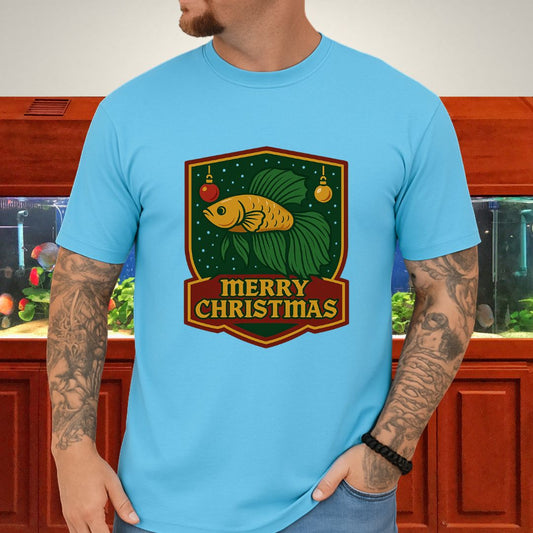 Christmas Betta Shield Tee – Bold Holiday Emblem Design-T-Shirt-Fish &amp; Friends Tees