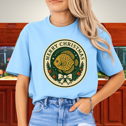 Retro Christmas Discus Wreath Tee – Vintage Holiday Emblem Design-T-Shirt-Fish &amp; Friends Tees