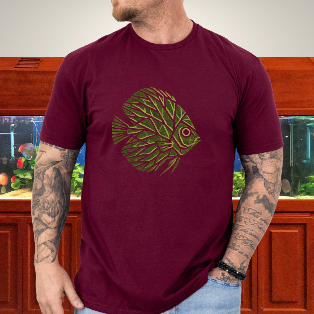 Leaf Vein Discus Tee – Modern Geometric Fish Design