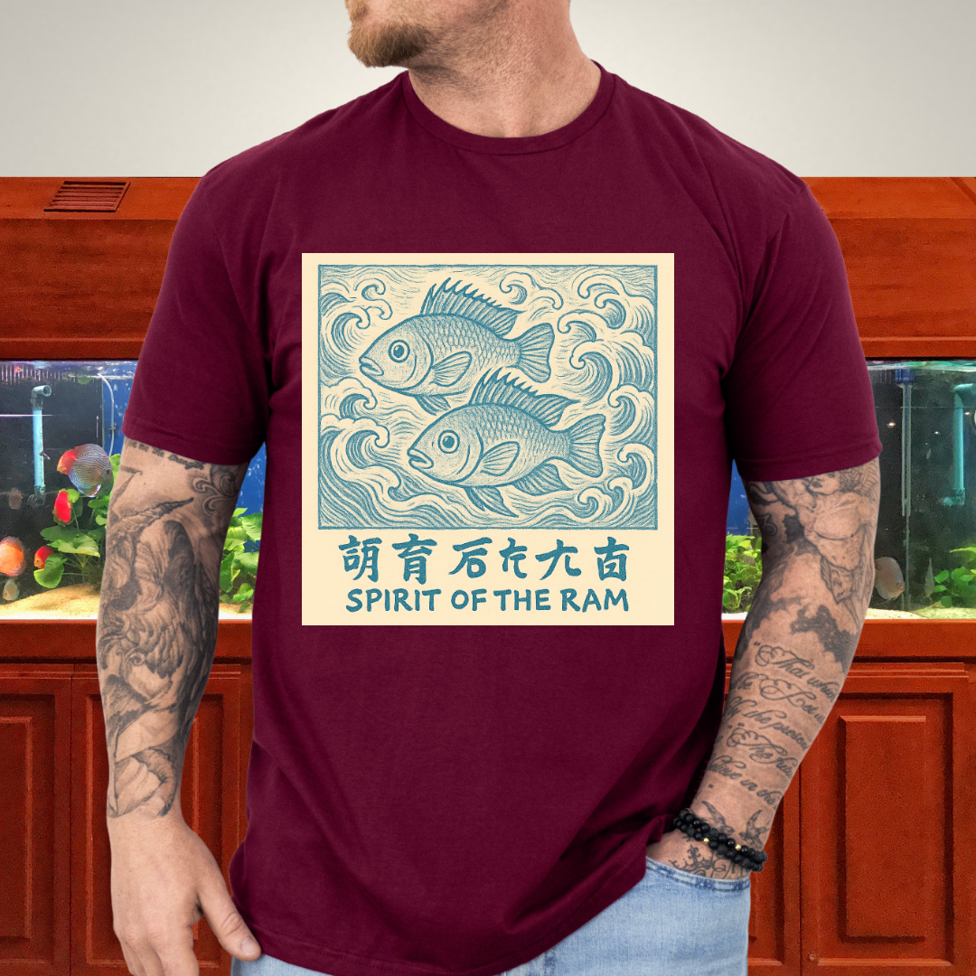 Spirit of the Ram Tee – Ukiyo-e Inspired Cichlid Design