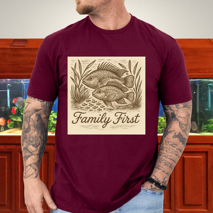 Family First Tee – Apistogramma Pair with Fry Nature Woodcut