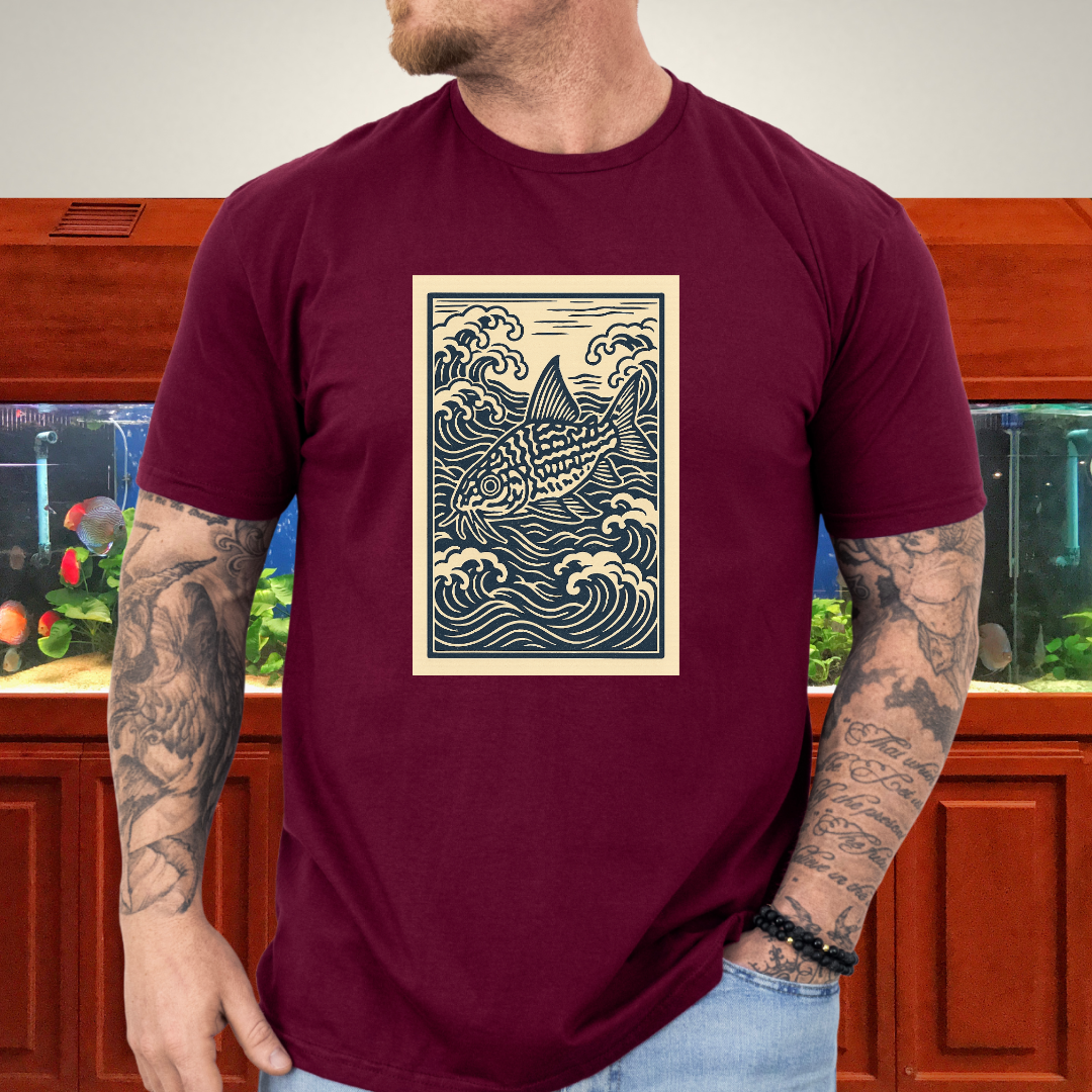 Ukiyo-e Trilineatus Tee – Japanese Wave Corydoras Design