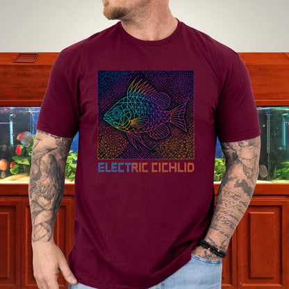 Electric Cichlid Tee – Neon German Blue Ram Geometric Design-T-Shirt-Fish &amp; Friends Tees