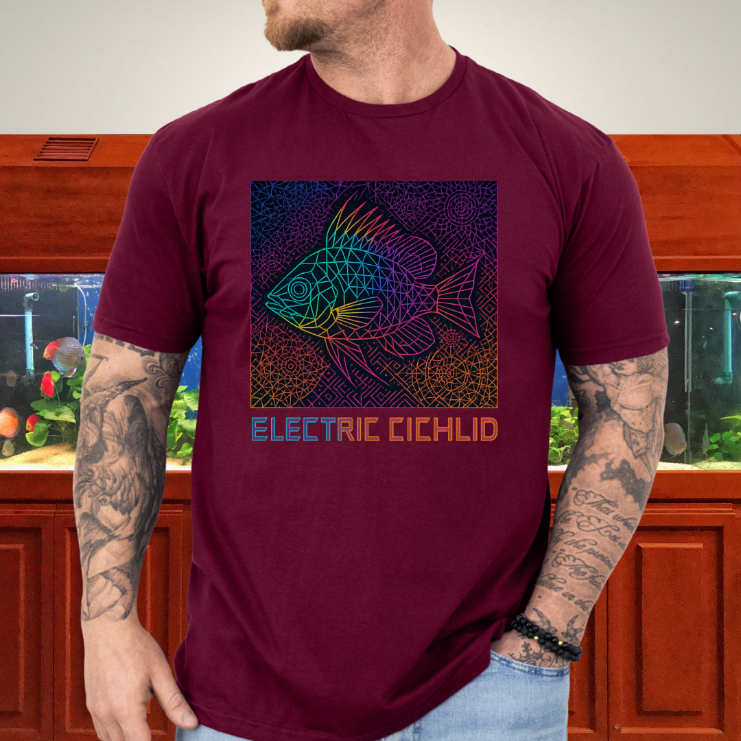 Electric Cichlid Tee – Neon German Blue Ram Geometric Design