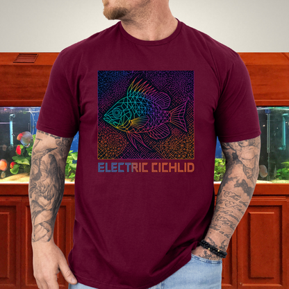 Electric Cichlid Tee – Neon German Blue Ram Geometric Design