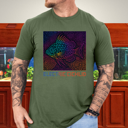 Electric Cichlid Tee – Neon German Blue Ram Geometric Design