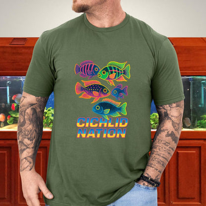 Cichlid Nation Tee – Neon 90s Arcade Aquarium Design-T-Shirt-Fish &amp; Friends Tees