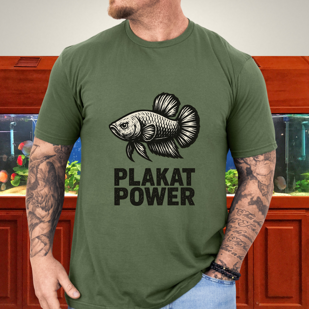 Gritty Plakat Power Betta Shirt – Linocut Style Fishkeeping Apparel