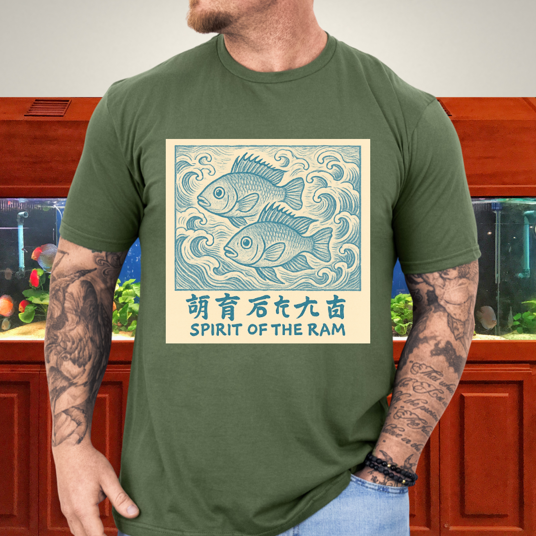 Spirit of the Ram Tee – Ukiyo-e Inspired Cichlid Design