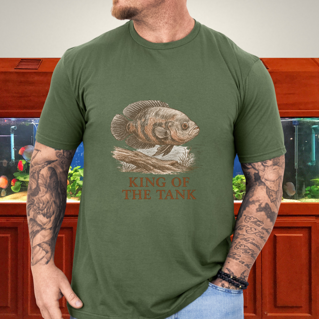 Oscar Fish T-Shirt – King of the Tank Sketch Design for Cichlid Aquarium Lovers