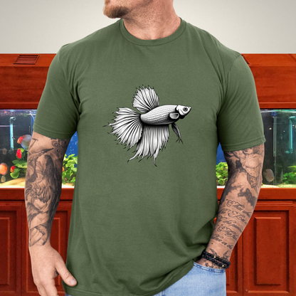 Minimalist Betta Fish Tee – Ink Line Art Design
