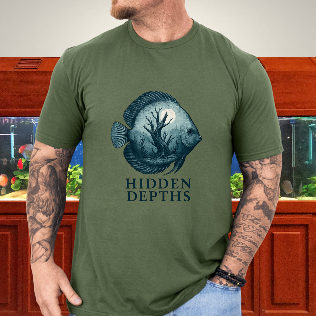 Hidden Depths Discus Tee – Surreal Aquarium Art Design
