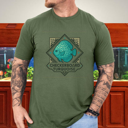 Checkerboard Turquoise Discus Nostalgia T-Shirt-T-Shirt-Fish &amp; Friends Tees
