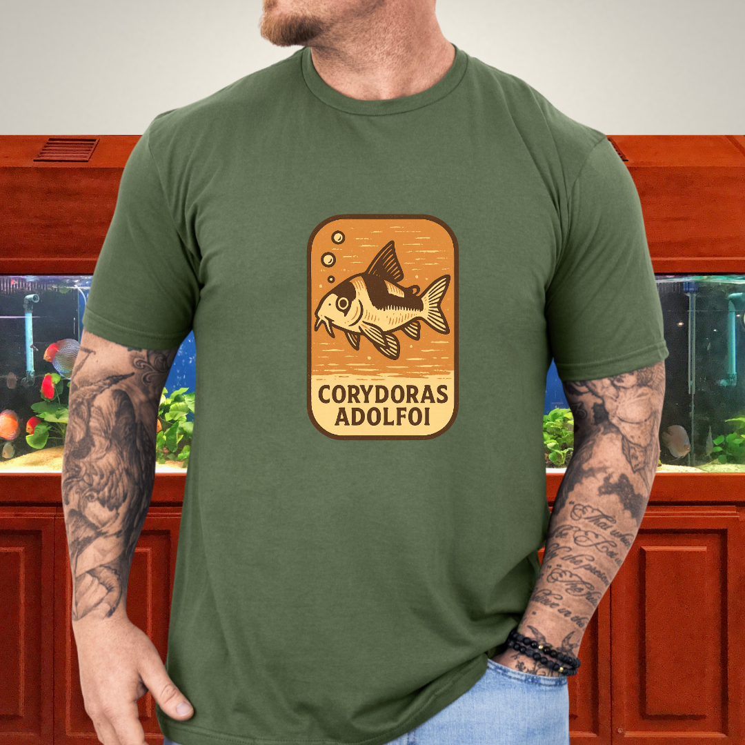 Retro Hover Tee – Corydoras Adolfoi Woodcut Style