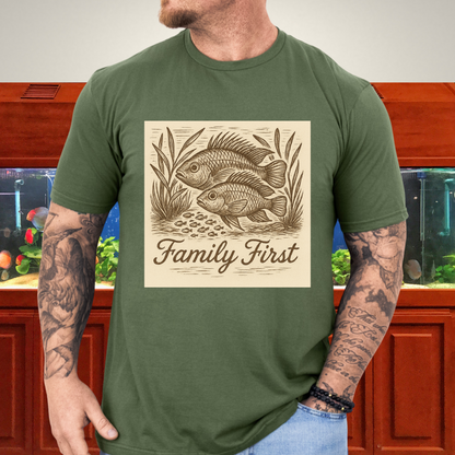 Family First Tee – Apistogramma Pair with Fry Nature Woodcut