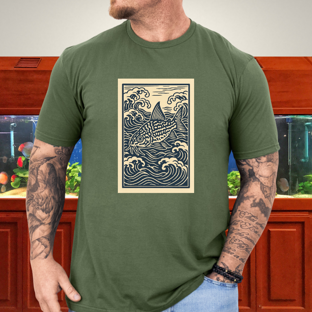 Ukiyo-e Trilineatus Tee – Japanese Wave Corydoras Design