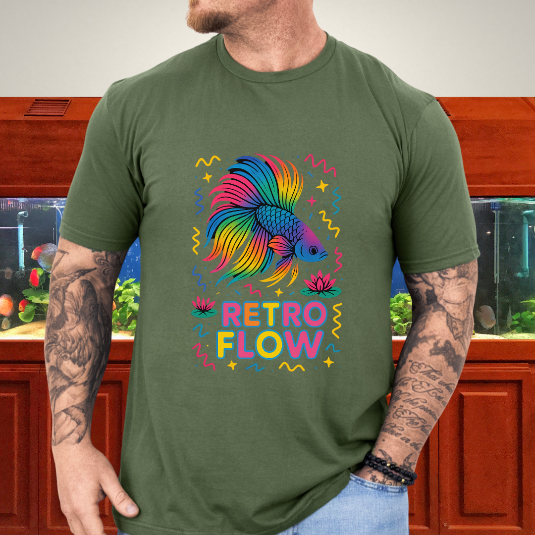 Retro Flow Betta Fish T-Shirt – 90s Neon Rainbow Design