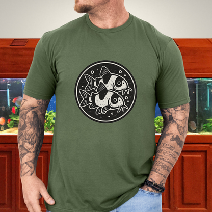 Double the Charm Tee – Panda Corydoras Retro Woodcut