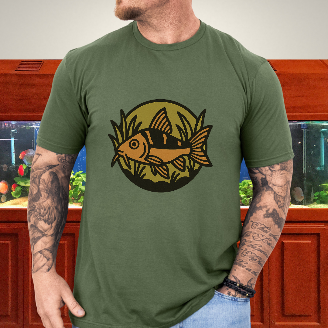 Corydoras Logo Shirt – Earthy Brown & Olive Badge Style