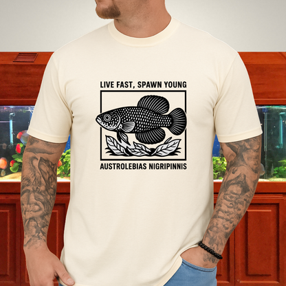Live Fast, Spawn Young Tee – Austrolebias Killifish Design