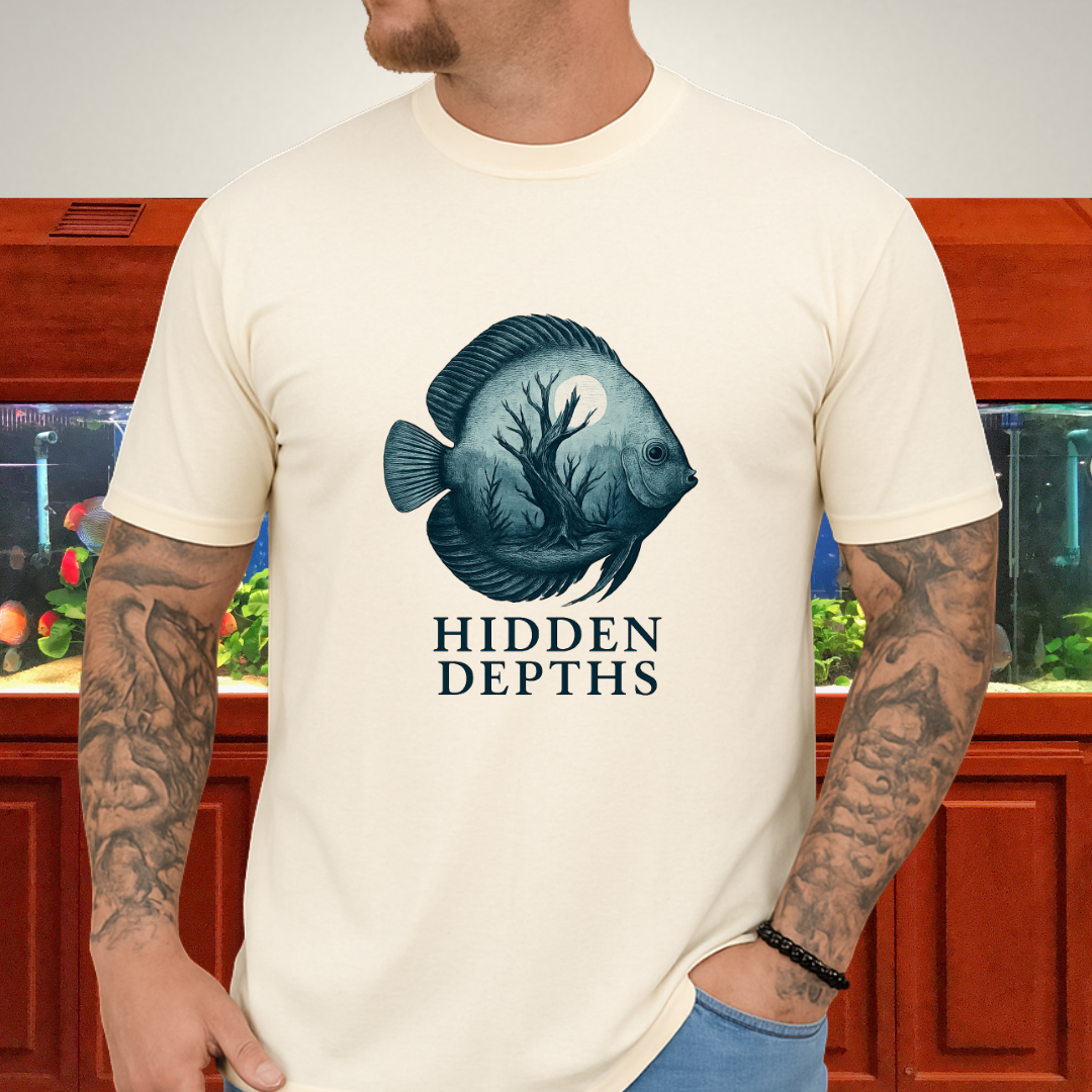 Hidden Depths Discus Tee – Surreal Aquarium Art Design