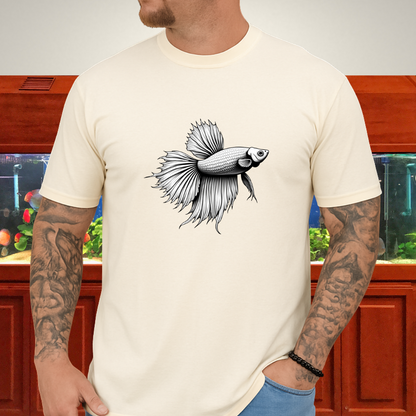 Minimalist Betta Fish Tee – Ink Line Art Design