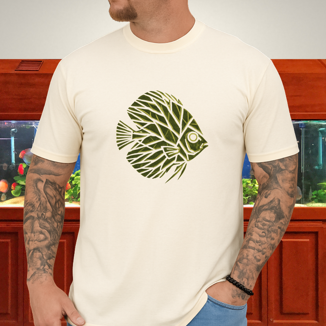Leaf Vein Discus Tee – Modern Geometric Fish Design