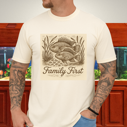 Family First Tee – Apistogramma Pair with Fry Nature Woodcut