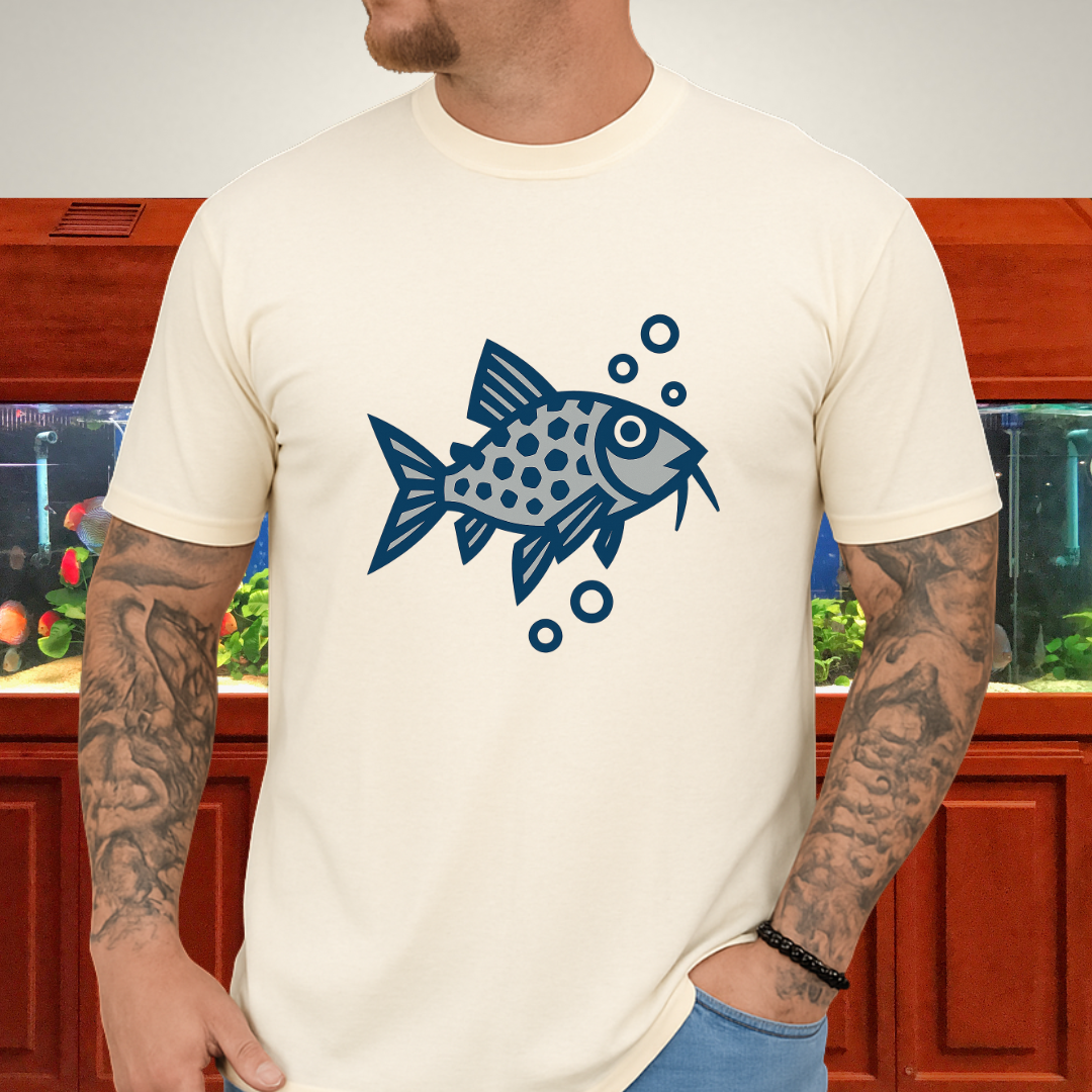 Corydoras Julii Shirt – Bold Blue & Grey Geometric Style