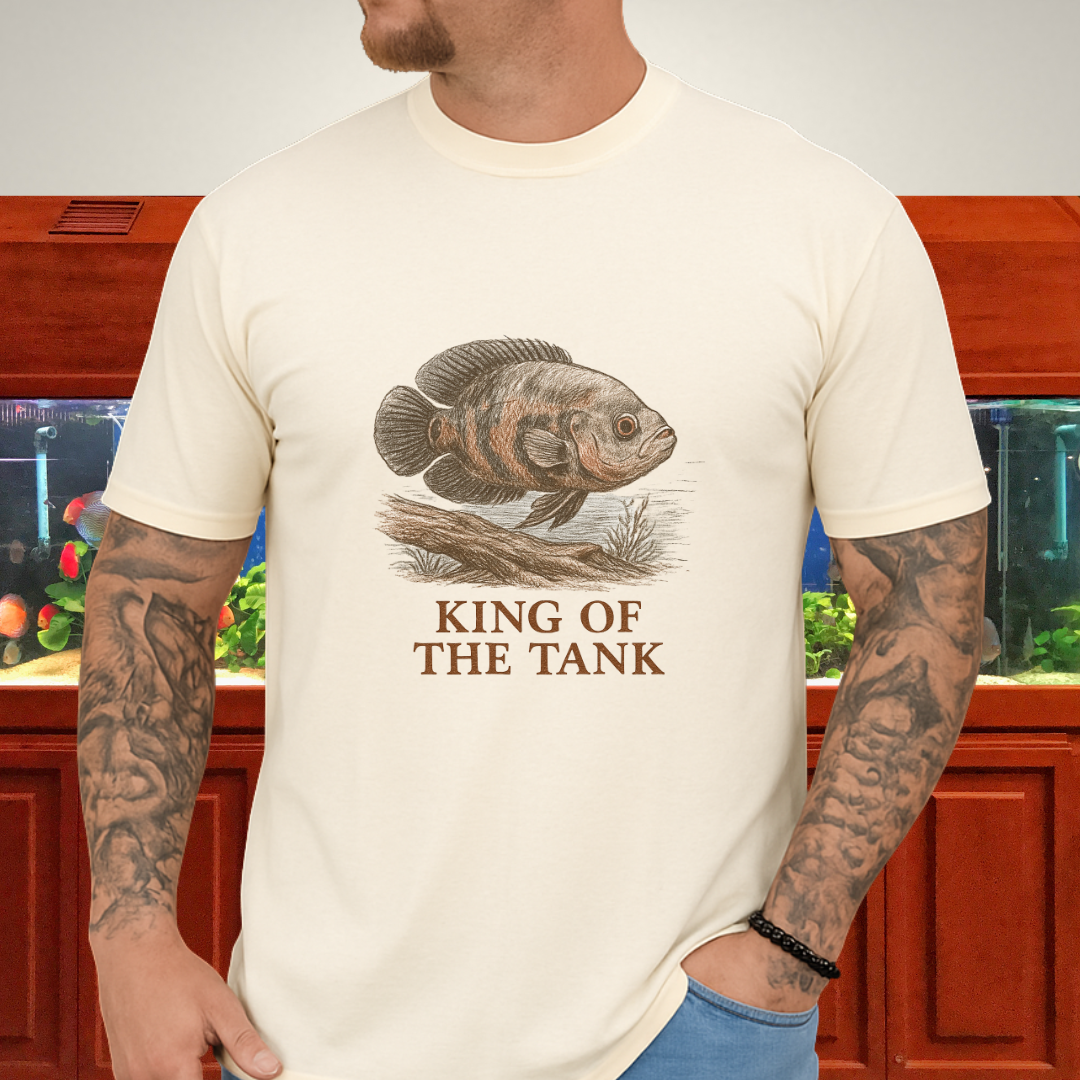 Oscar Fish T-Shirt – King of the Tank Sketch Design for Cichlid Aquarium Lovers