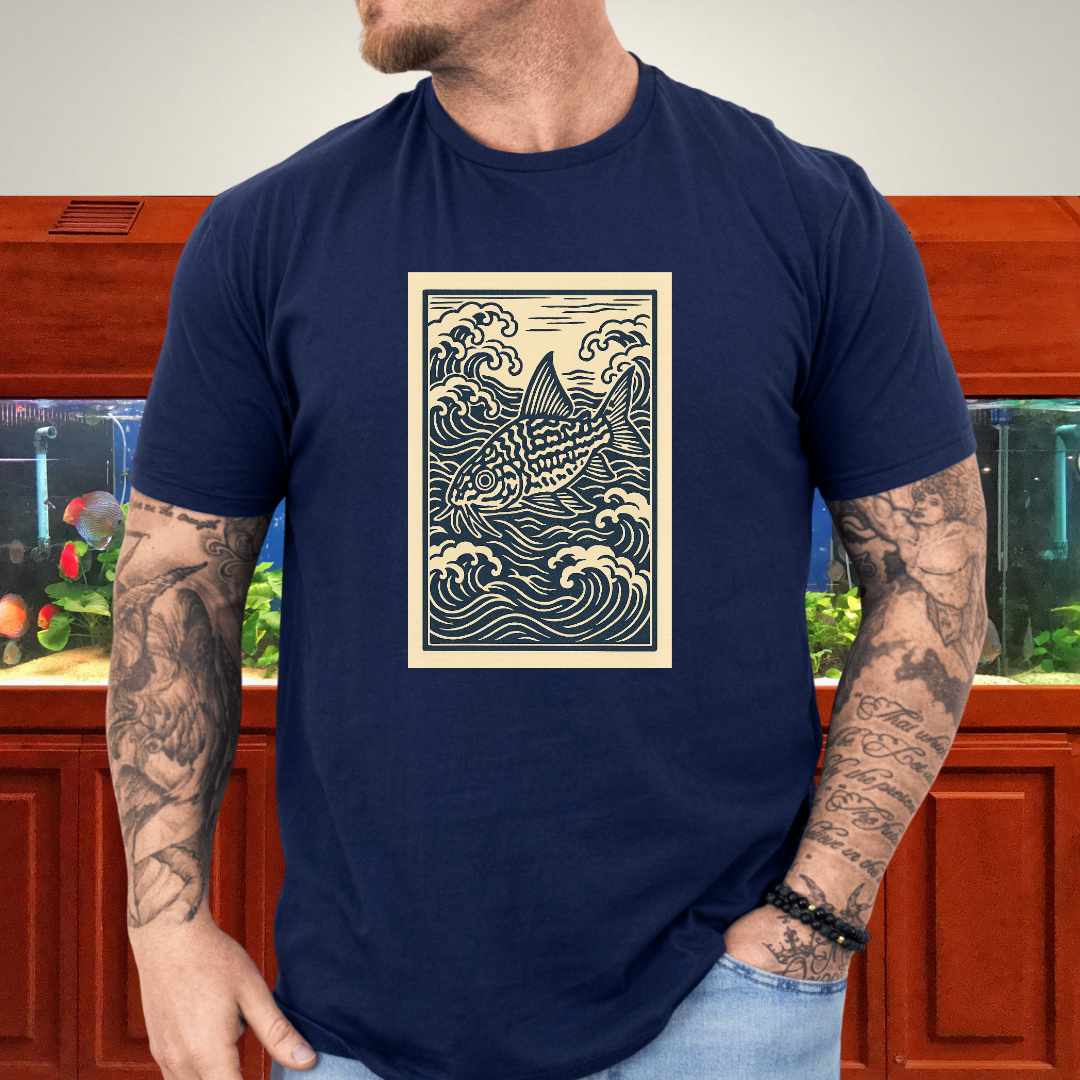 Ukiyo-e Trilineatus Tee – Japanese Wave Corydoras Design