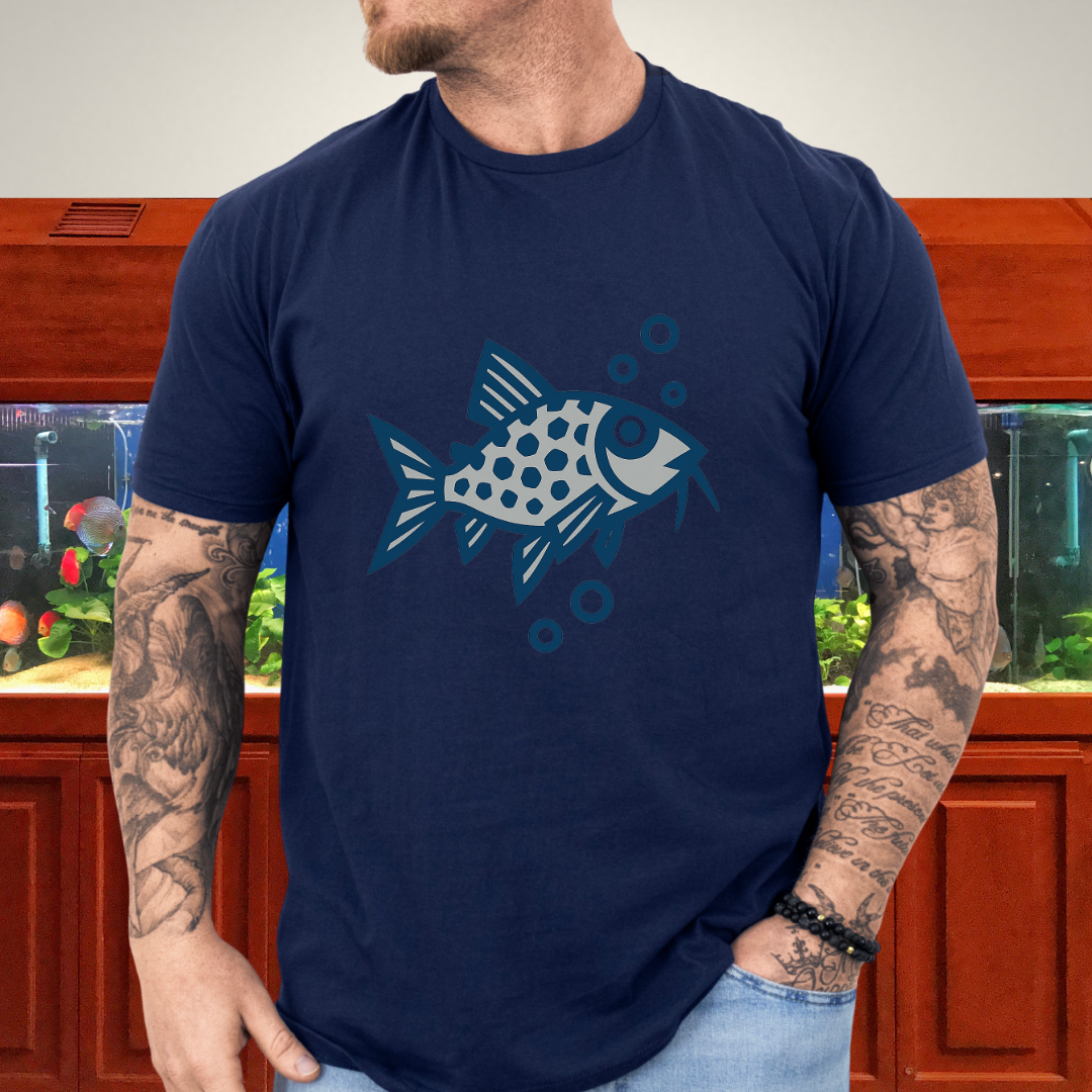 Corydoras Julii Shirt – Bold Blue & Grey Geometric Style