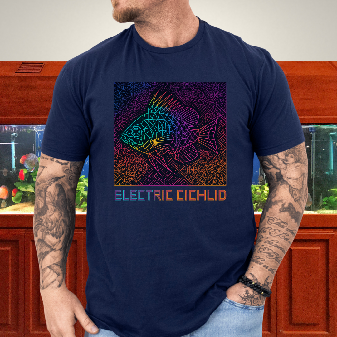 Electric Cichlid Tee – Neon German Blue Ram Geometric Design