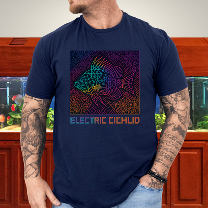Electric Cichlid Tee – Neon German Blue Ram Geometric Design