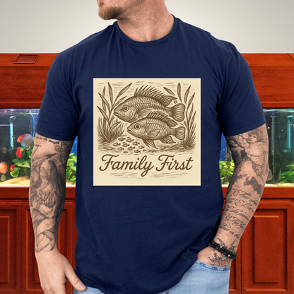 Family First Tee – Apistogramma Pair with Fry Nature Woodcut