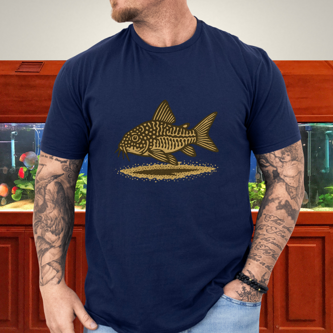 Sand Dweller Tee – Realistic Sterbai Corydoras Design
