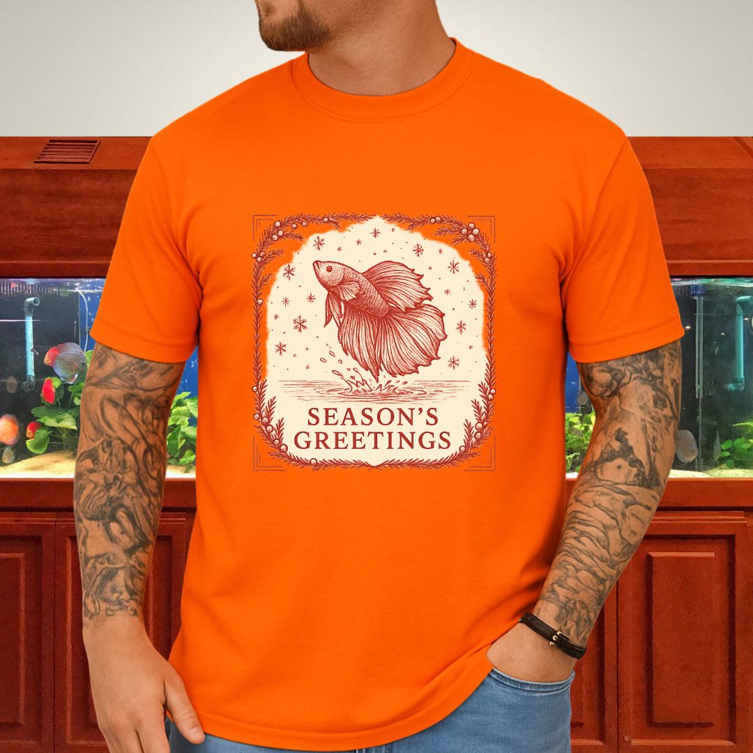 Graceful Holiday Betta Fish Tee – Hand-Sketched Winter Design-T-Shirt-Fish &amp; Friends Tees