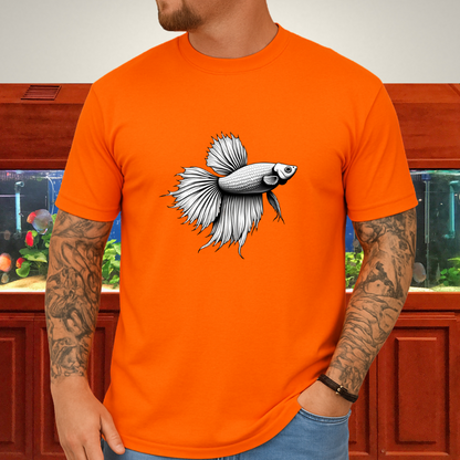 Minimalist Betta Fish Tee – Ink Line Art Design