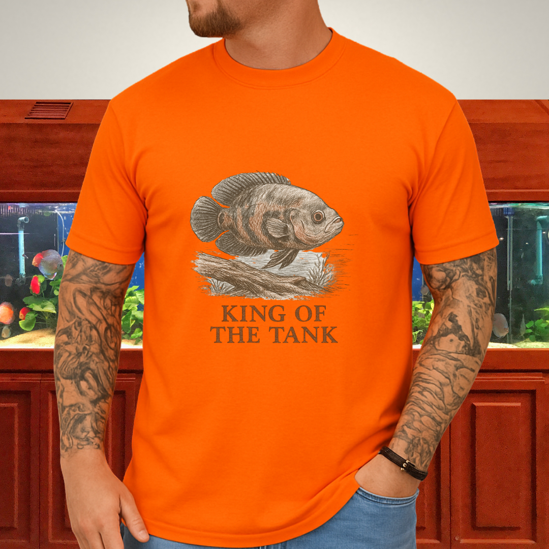 Oscar Fish T-Shirt – King of the Tank Sketch Design for Cichlid Aquarium Lovers