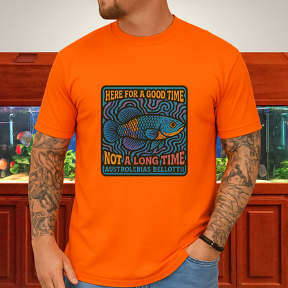 Here for a Good Time Tee – Psychedelic Bellottii Killifish