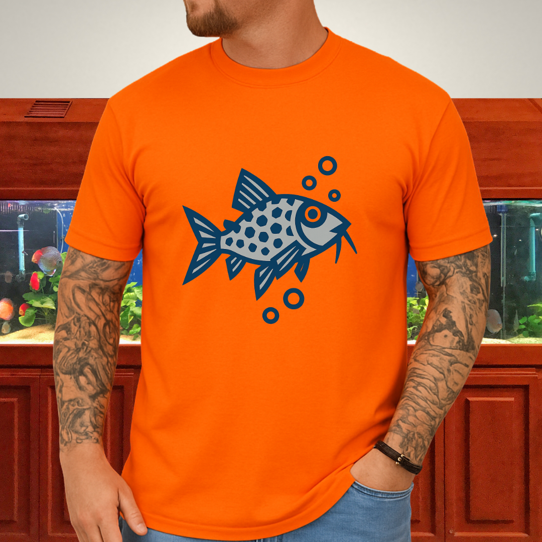 Corydoras Julii Shirt – Bold Blue & Grey Geometric Style