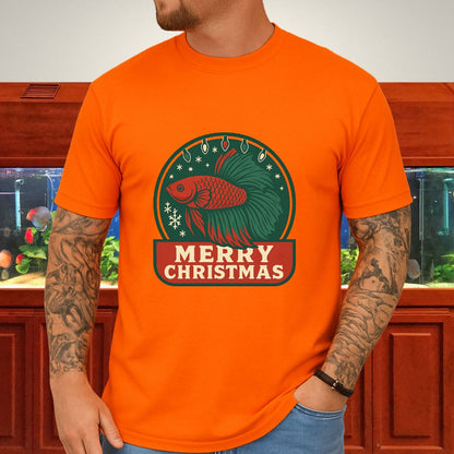 Retro Holiday Betta Fish Emblem Tee – Christmas Lights & Snowflakes-T-Shirt-Fish &amp; Friends Tees