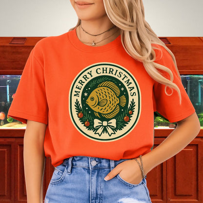 Retro Christmas Discus Wreath Tee – Vintage Holiday Emblem Design-T-Shirt-Fish &amp; Friends Tees