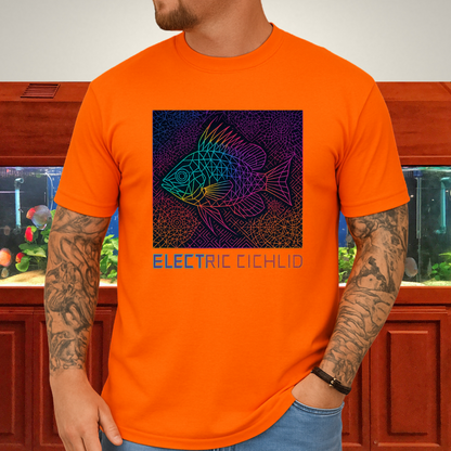 Electric Cichlid Tee – Neon German Blue Ram Geometric Design