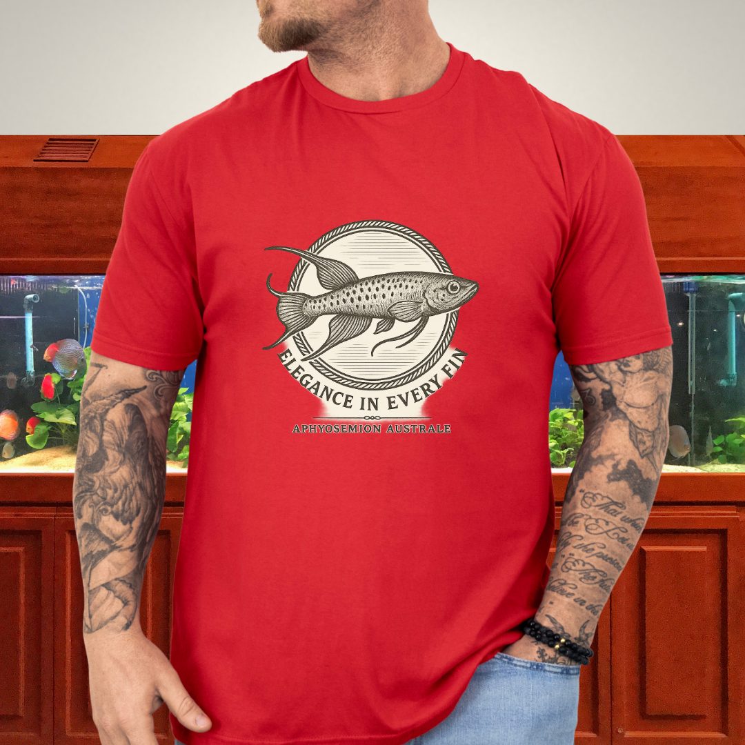 Elegance in Every Fin Tee – Lyretail Killifish Crest Design