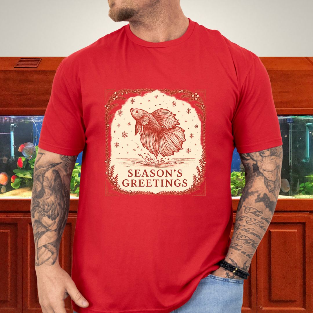 Graceful Holiday Betta Fish Tee – Hand-Sketched Winter Design-T-Shirt-Fish &amp; Friends Tees