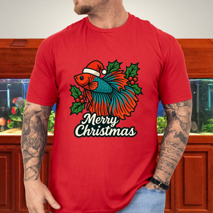 Festive Betta Fish Holiday Tee – Santa Hat & Holly Design-T-Shirt-Fish &amp; Friends Tees