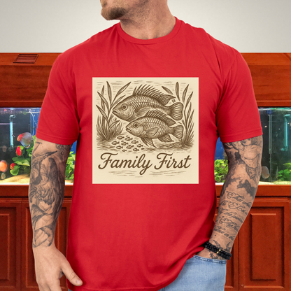 Family First Tee – Apistogramma Pair with Fry Nature Woodcut