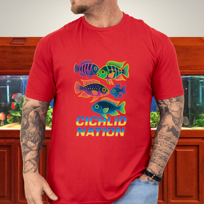 Cichlid Nation Tee – Neon 90s Arcade Aquarium Design